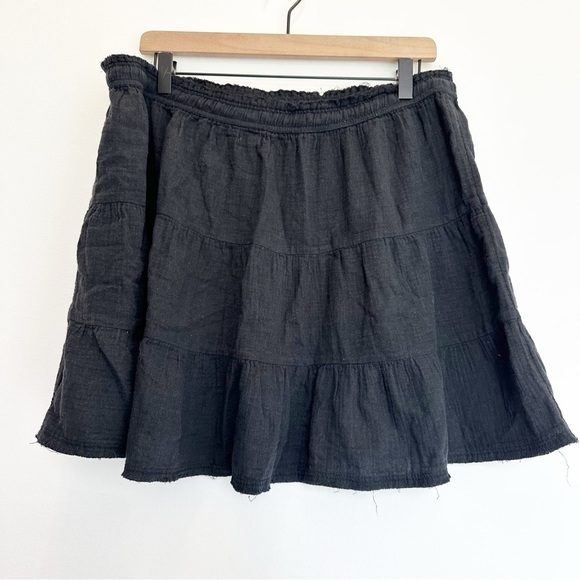 Aerie NWT Pool to Party Tiered Mini Skirt Black Size XL Cotton Gauzy Drawstring - Picture 4 of 8